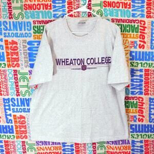 Vintage 90s Gear For Sports Wheaton College T Shirt Size 2XL Gray